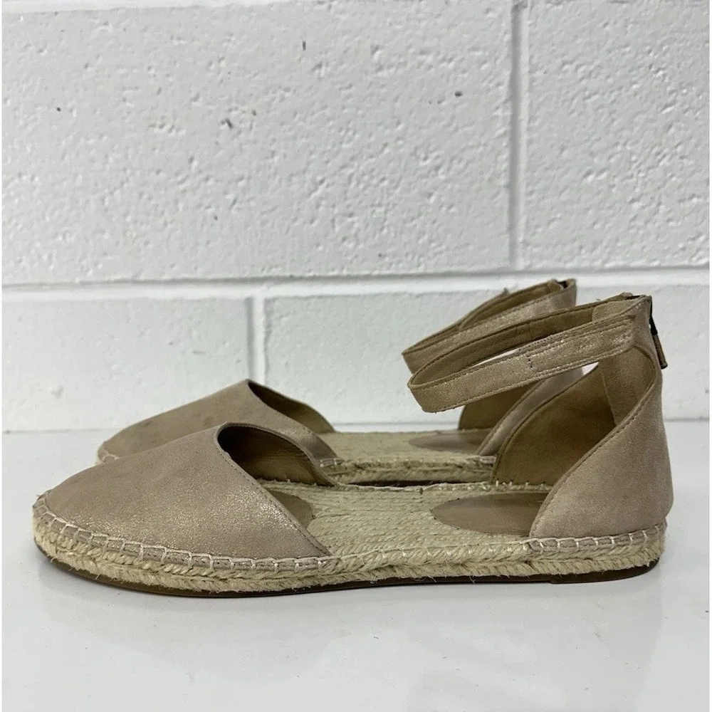 Eileen Fisher Espadrille Size 10 Tumbled Metallic Leather Flat Shoes‎